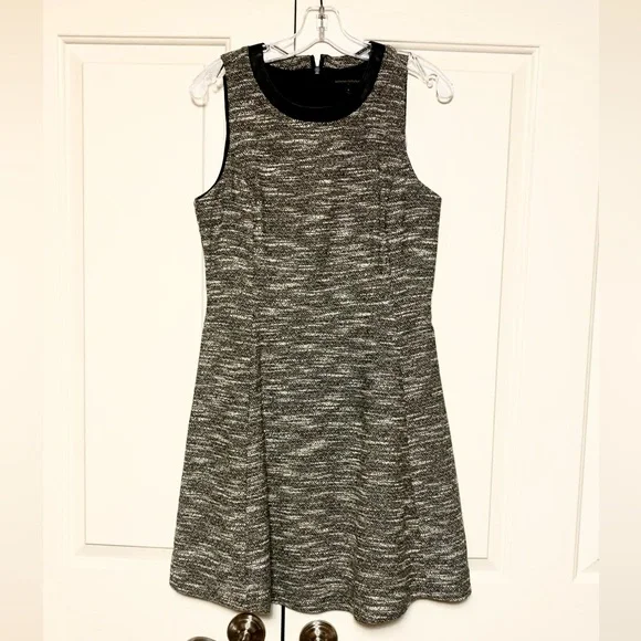 BANANA REPUBLIC black/white Dress with Leather Detail Shoulder/Collar, Size 8. - Picture 2 of 9